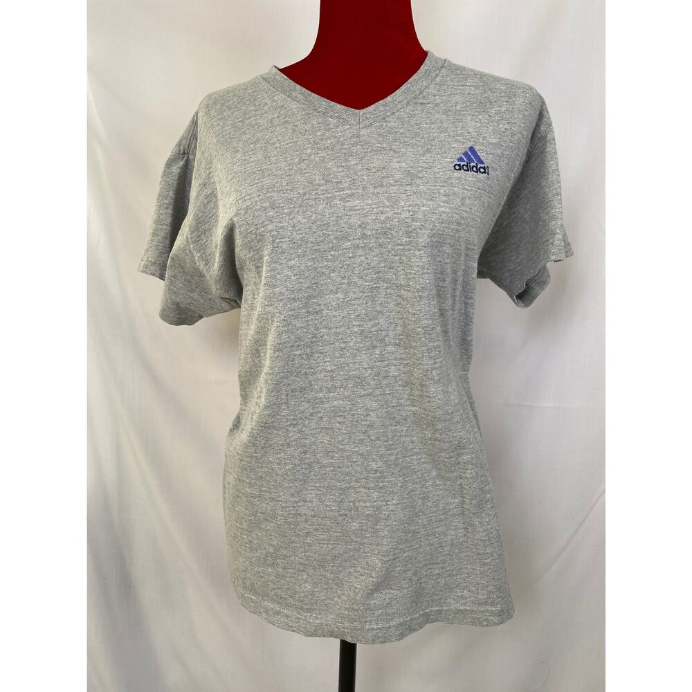 Adidas V-neck T-shirt size large heather gray made in USA embroidered logo